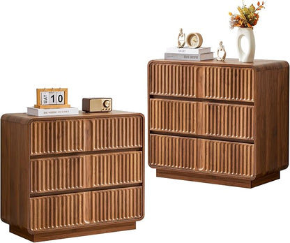 Fluted 3 Drawer Dressers for Bedroom, 31.5" Wide Large Mid Century Modern by Unknown