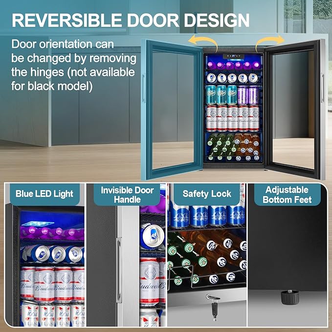 128 Cans Beverage Refrigerator Cooler, 3.2 Cu.Ft Mini Drink Fridge Glass Door - Image 4