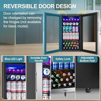 128 Cans Beverage Refrigerator Cooler, 3.2 Cu.Ft Mini Drink Fridge Glass Door - Image 4