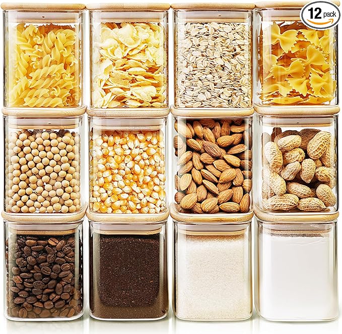 Square Glass Jars with Bamboo Lids 17 FL OZ, Glass Canisters with Airtight Lids by HomArtist