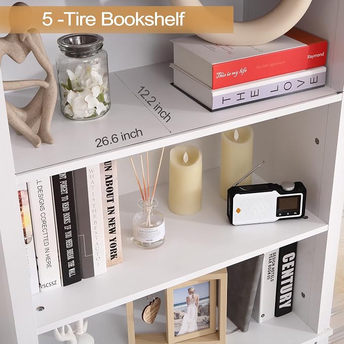 GarveeHome Bookshelf with Doors, 6-Tire Farmhouse Storage Cabinet Bookcase - Image 6