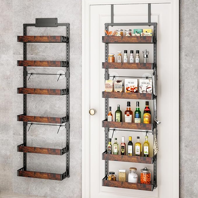 bukfen Over the Door Pantry Organizer, 6-Tier Adjustable Wooden Basket Kitchen by bukfen
