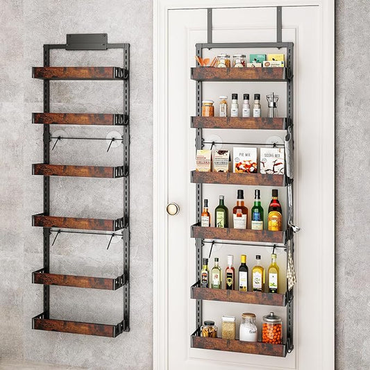 bukfen Over the Door Pantry Organizer, 6-Tier Adjustable Wooden Basket Kitchen by bukfen