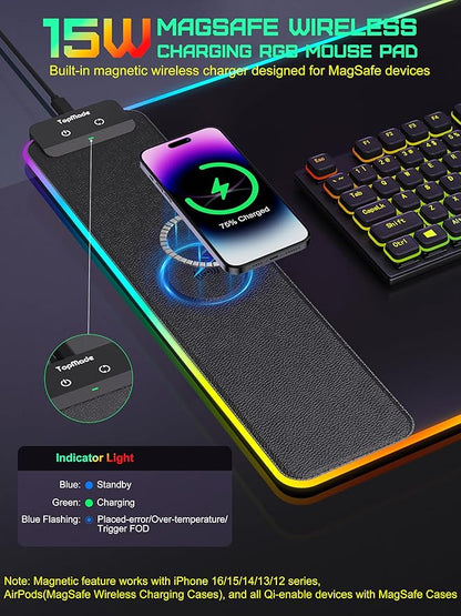 TopMade Mouse Pad with Wireless Charging, 31.5" x 11.81" Large Desk Mat RGB - Image 2