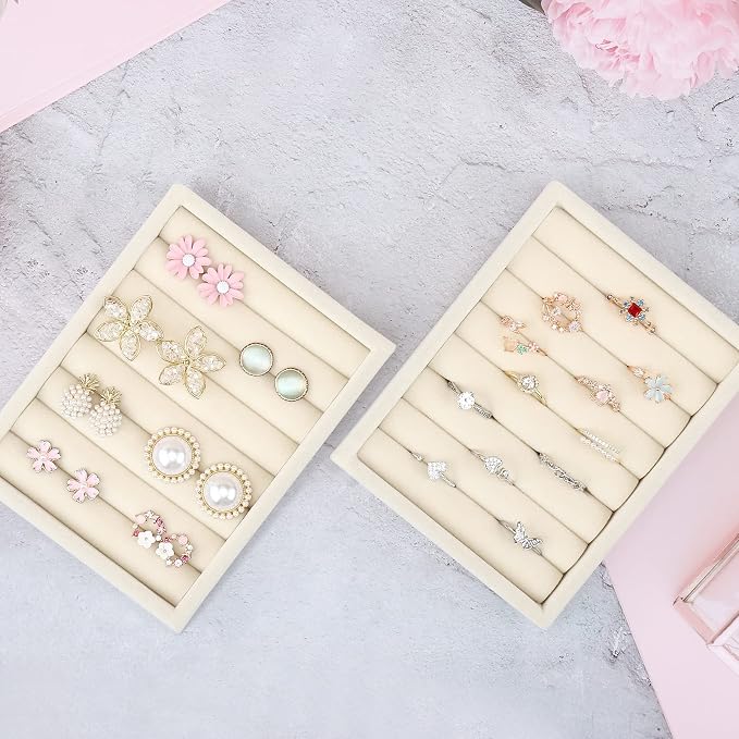 DesignSter Small Jewelry Tray-Ring Organizer 2PCS Premium Velvet Rings Earrings - Image 5