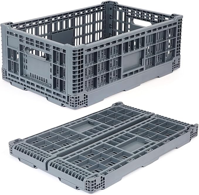 Collapsible Milk Crates for Storage, 52L Storage Crates, Heavy Duty Milk Crate by Shineyaplus
