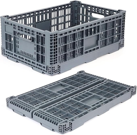 Collapsible Milk Crates for Storage, 52L Storage Crates, Heavy Duty Milk Crate by Shineyaplus