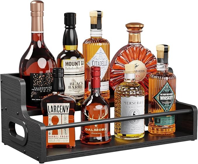 KLM Liquor Bottle Display Shelf, Coffee Syrup Rack Organizer, 2 Step Countertop by KLM