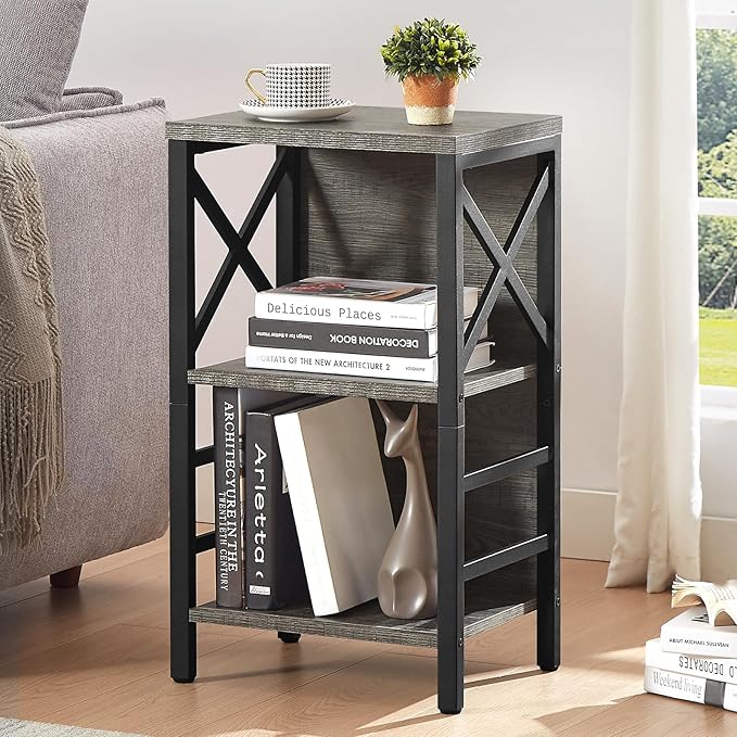 Small Bookcase, 3 Tier Industrial Bookshelf - Image 2