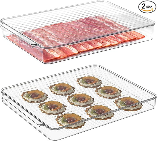 vacane Stackable Freezer Organizer, Flat Produce Saver Sliced Cheese Container by vacane
