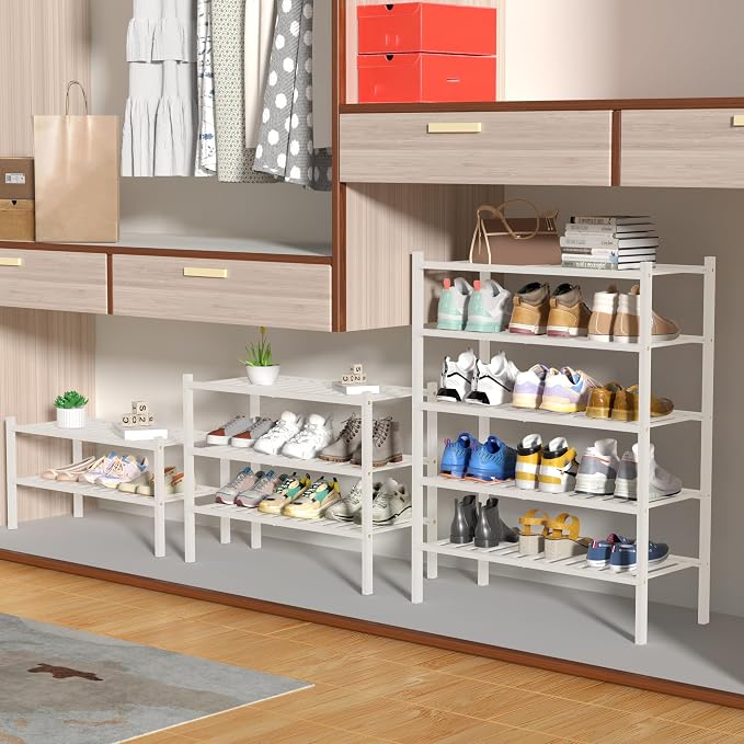 4 Tier Bamboo Shoe Rack for Closet Free Standing Wood Shoe Shelf for Entryway - Image 4