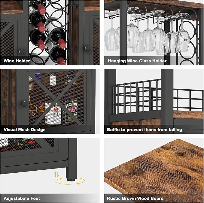 Homeiju Mini Bars for Home, Wooden Coffee Bar Cabinet, Modern Liquor Cabinet - Image 5