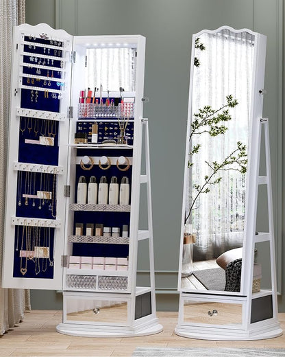 Full-Length Mirror Jewelry Cabinet Standing, 360° Swivel Jewelry Armoire - Image 8