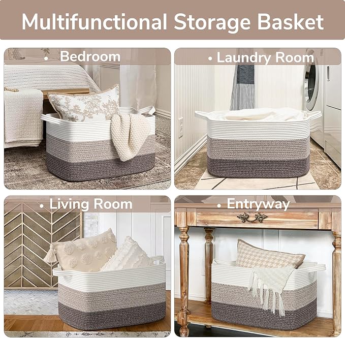 Goodpick Large Woven Storage Basket, 21.6"x14.9"x11.8", Blanket Storage - Image 4