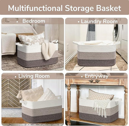 Goodpick Large Woven Storage Basket, 21.6"x14.9"x11.8", Blanket Storage - Image 4