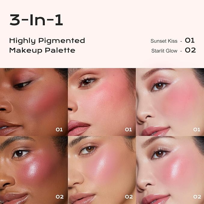 Color Nymph 3-IN-1 Face Palette, Ultra-Smoothy Creamy Blush Highlighter Bronzer - Image 4