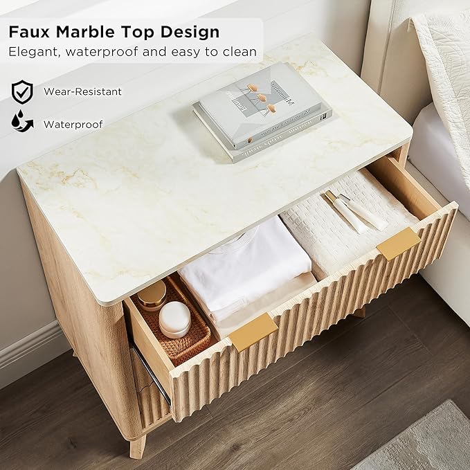 T4TREAM Fluted 3 Drawers Nightstand Set of 2, Oversized Extra Large Modern Side - Image 4