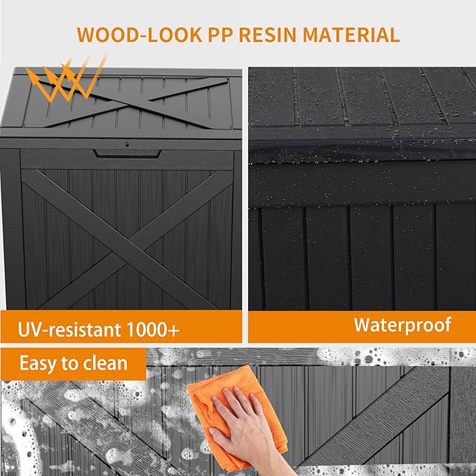 32 Gallon Resin Deck Box, Lockable Outdoor Storage Box - Image 5