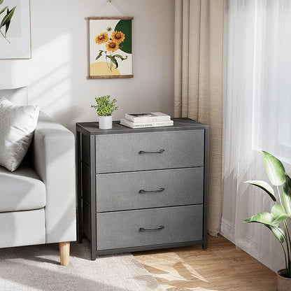 Nightstand with 3 Drawers for Bedroom, Storage Dresser with Fabric Drawers and - Image 7