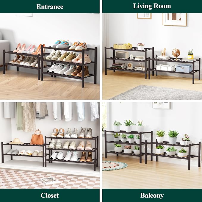Smiry Bamboo Shoe Rack for Closet, 4 Tier Wooden Stackable Shoe Organizer - Image 7