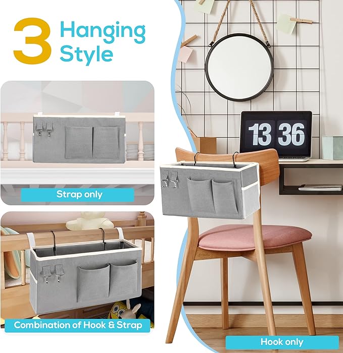 2pcs Bedside Caddy Hanging Storage Bag, Organizer Baskets - Image 4