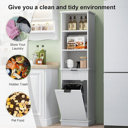 White Tilt Out Laundry Hamper Tall Bathroom Storage Cabinet Hidden Laundry - Image 9