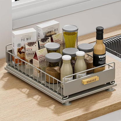 Under Sink Organizer, Single Tier Metal Pull Out Sliding Drawer Shelf by HOMEAILIE