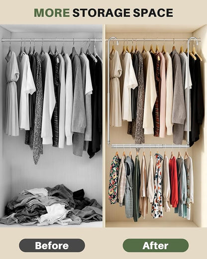 Hanging Closet Rod, 2 Pack Adjustable Height & Width Closet Rods - Image 5