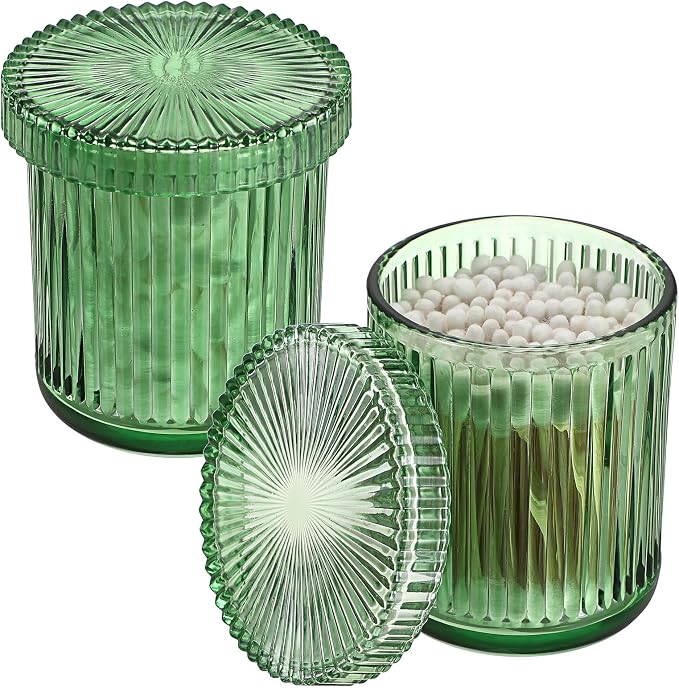 2 Pack Glass Qtip Holder with Lid, Qtip Dispenser Bathroom Storage Jars- Glass by Unknown