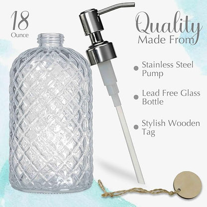 JASAI 18Oz Gem Patterned Clear Glass Soap Dispenser - Image 2