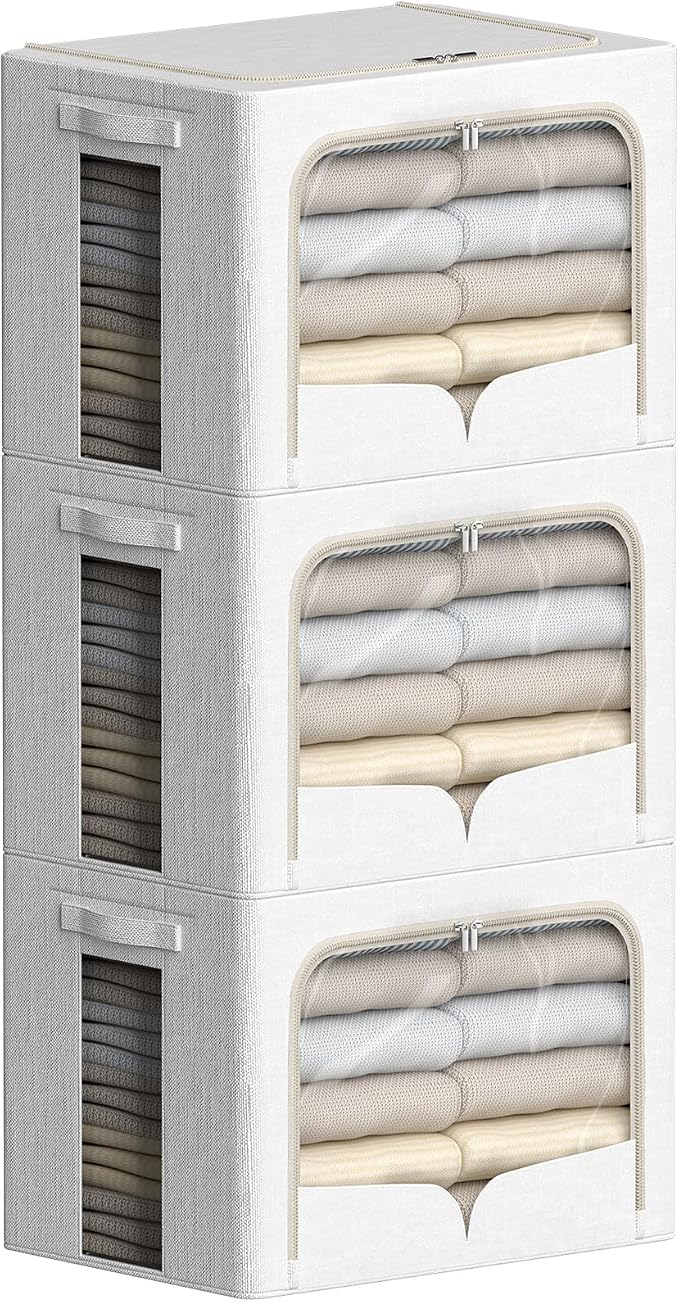 FHSQX 3 Pack Clothes Storage Bins Foldable Metal Frame Storage Box Stackable by FHSQX