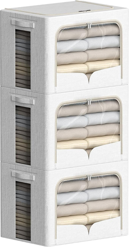 FHSQX 3 Pack Clothes Storage Bins Foldable Metal Frame Storage Box Stackable by FHSQX