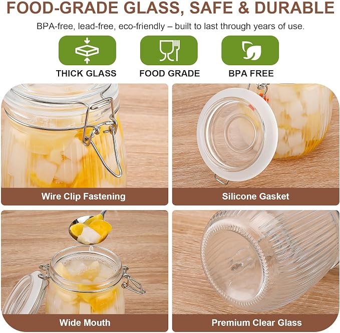 25oz Airtight Glass Jars with Lids, Beans & Spices - Image 4