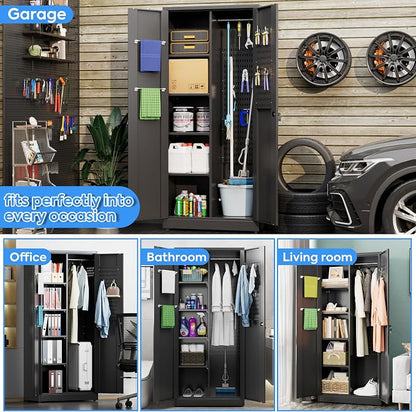 SUXXAN Broom Closet Storage Cabinet 71.4"x 31.5"x15.7", Metal Cleaning Cabinets - Image 7
