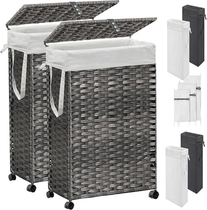 70L Slim Laundry Hamper with Lid & Wheels, 2-Park Rolling Laundry Basket with 4 by Hiagnete