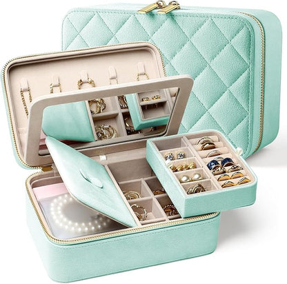 Velvet Travel Jewelry Box with Large Mirror, Double-Layer Jewelry Organizer Case by Lumayina