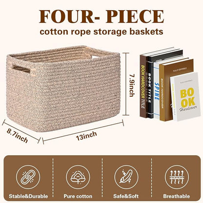 Storage Baskets for Organizing, 4 Pack Storage Baskets for Shelves, Woven - Image 3