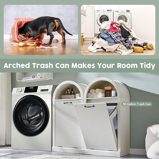 Arched Tilt-Out Trash Can Cabinet, Fluted 10 Gallon Trash Cabinet Set of 2 - Image 6