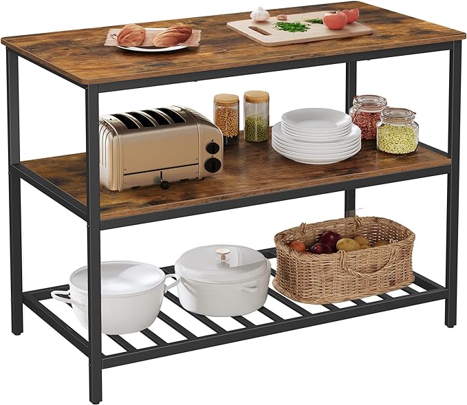 VASAGLE Kitchen Island with 3 Shelves, 47.2 Inches Width Kitchen Shelf with by VASAGLEbySONGMICSHOME