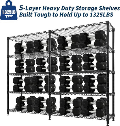 5-Tier Storage Shelving Unit Metal Shelves 59" W Wire Shelving, 70.5" H x 59" W - Image 5
