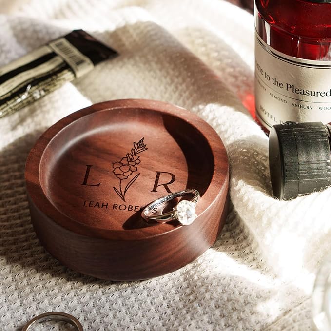 Walnut Wood Ring Holder, Engraved Jewelry Dish and Storage Tray, Unique Gift - Image 6