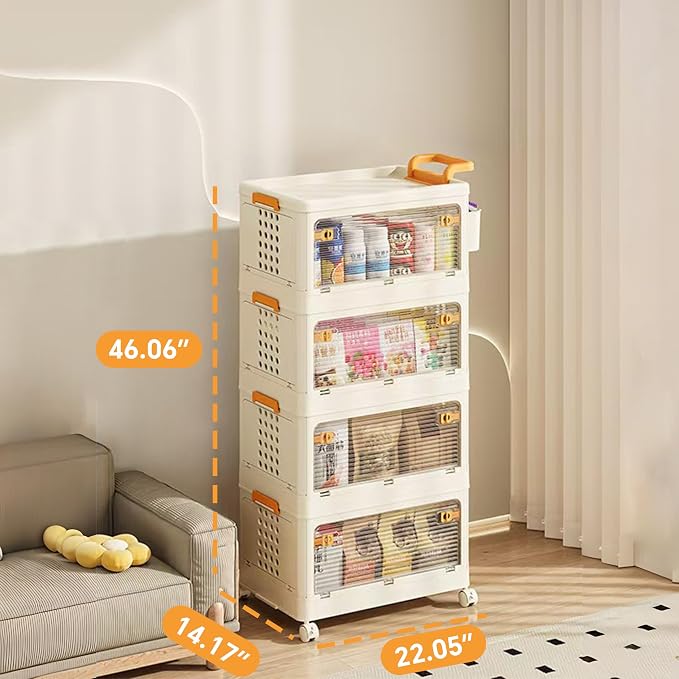 58 QT Storage Bins with Lids, Stackable Rolling Storage Cart with Clear Doors - Image 5