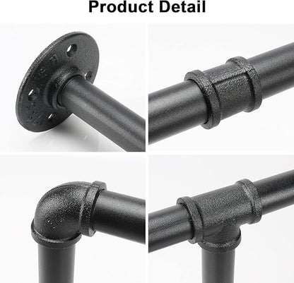 Industrial Iron Pipe Clothes Hanging Bar DIY Wall-Mounted Garment Rack Heavy - Image 4
