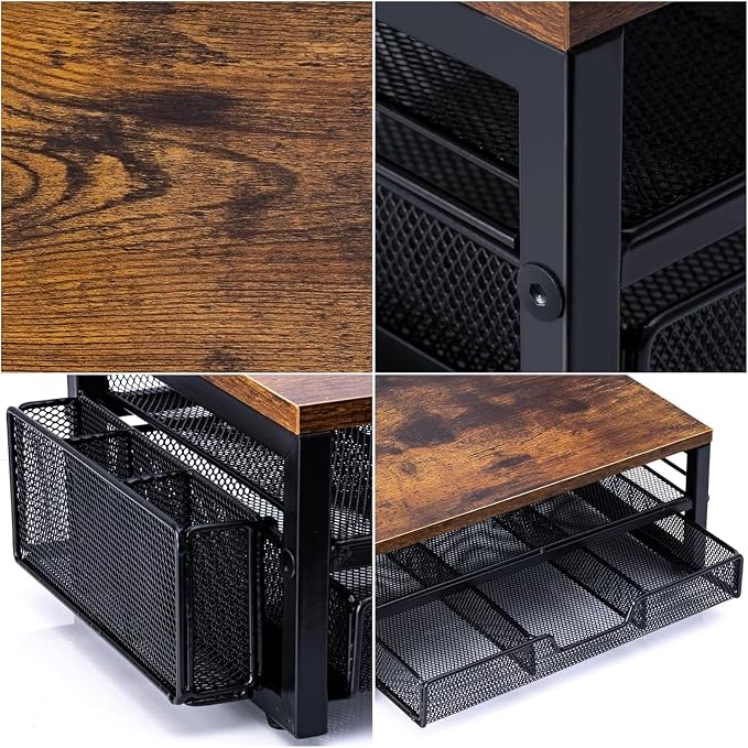 ARCOBIS Monitor Riser with Drawers and Pen Holders, Wood & Mesh Metal Computer - Image 6