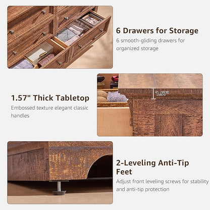 Farmhouse 6 Drawers Dresser for Bedroom, Wooden Dresser TV Stand - Image 5