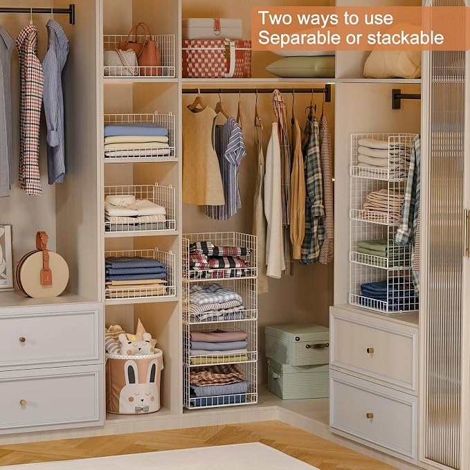 4-Tier Stackable Closet Organizers and Storage Basket, Foldable Closet Shelf - Image 2