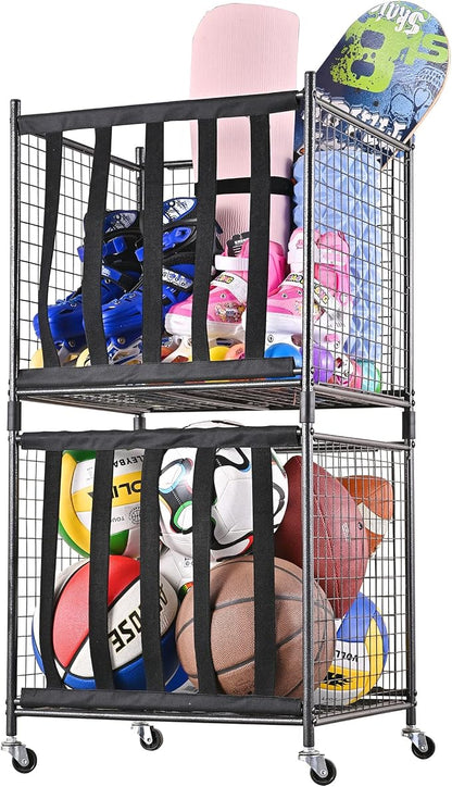 Mythinglogic Rolling Sports Ball Storage Cart, Sports Lockable Ball Storage by Mythinglogic