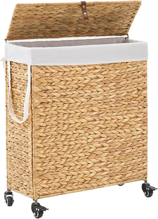 Rolling Laundry Hamper with Lid and Wheels, Slim Laundry Basket with Removable by LGENHOOMHandwovenNaturalWaterHyacinthBasket
