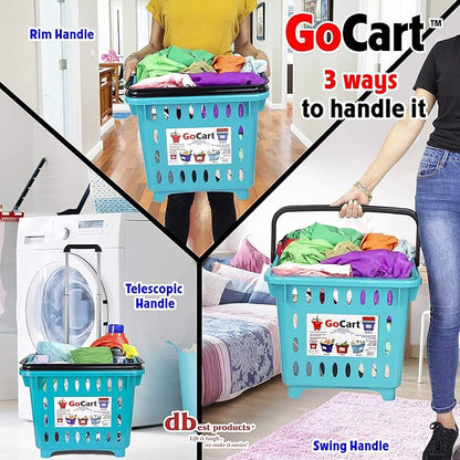 dbest products GoCart, Teal Grocery Cart Shopping Laundry Basket on Wheels - Image 5