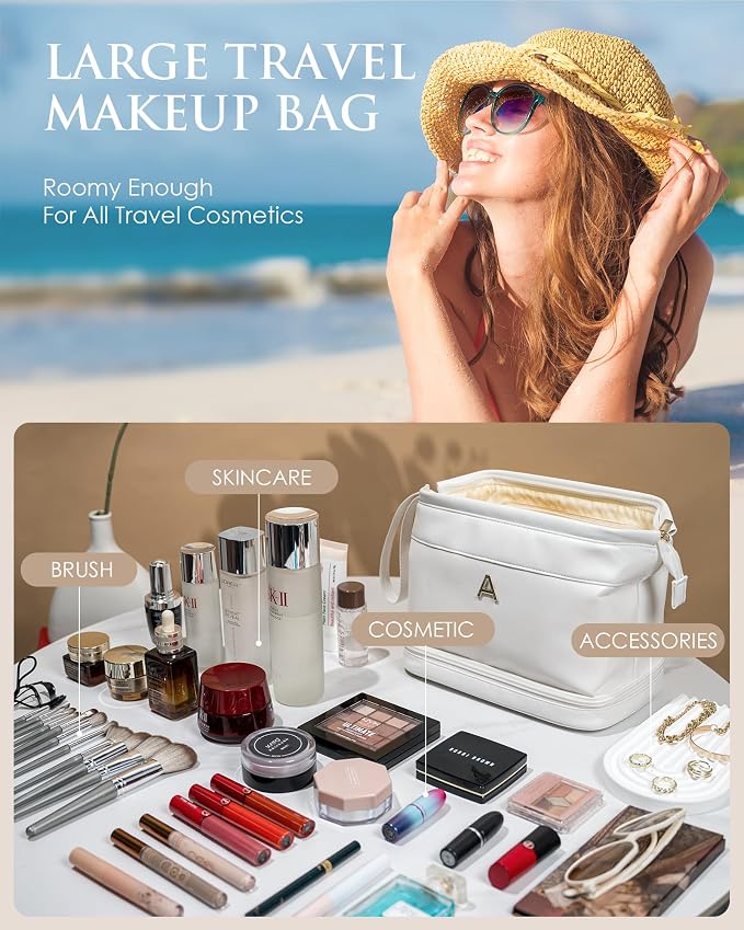 Birthday Gifts for Women, Initial Makeup Bags for Teens Girls, Double Layer - Image 2